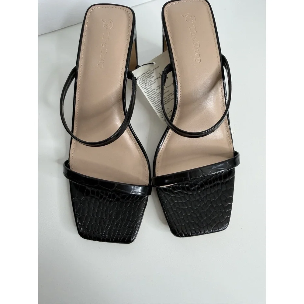 NWT The Drop Avery Square Toe Two Strap Heeled‎ Sandal Black Size 7.5 Workwear - Picture 5 of 11